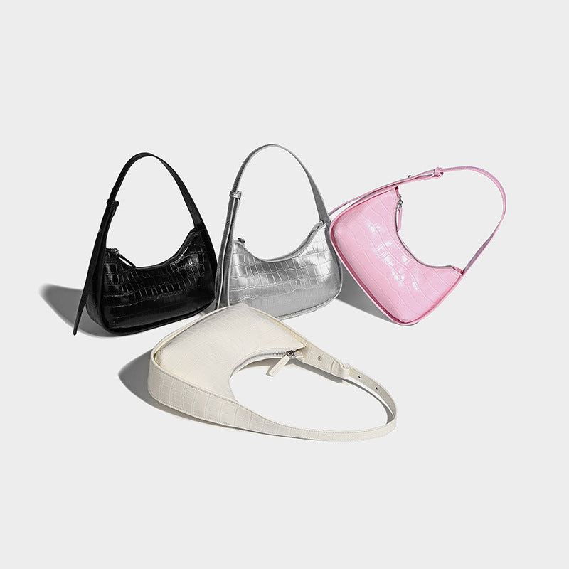 Beaira Celebrity style crocodile patterned silver underarm bag for women's summer new high-quality hand-held single shoulder crescent bag