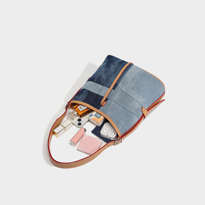 Beaira Splicing denim designer canvas bag women's new large capacity tote bag niche single shoulder crossbody bag