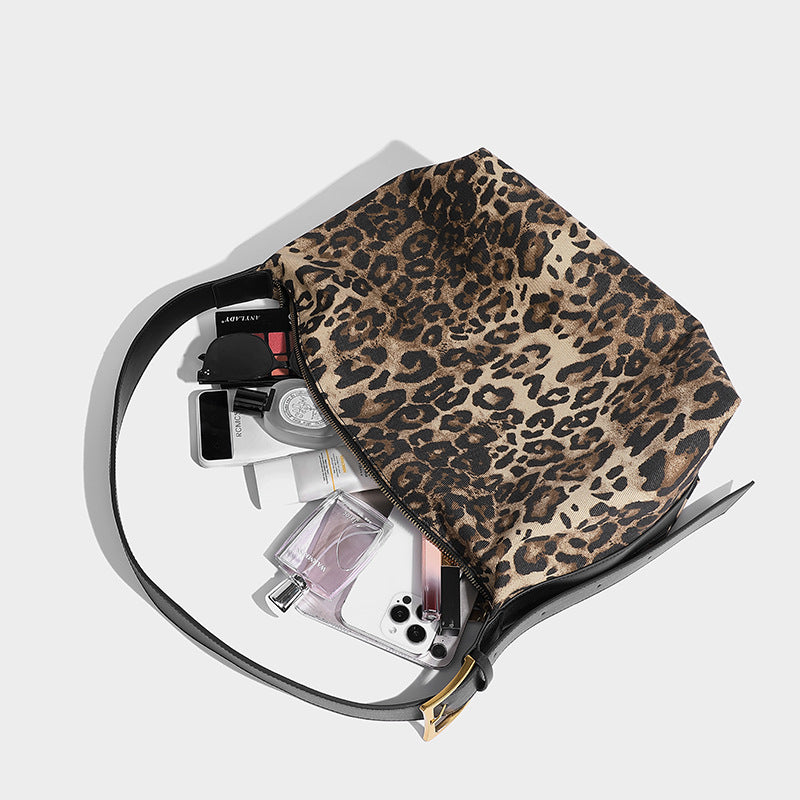 Beaira Korean retro leopard print armpit bag new style bag for women large capacity lightweight and versatile tote single shoulder diagonal cross bag