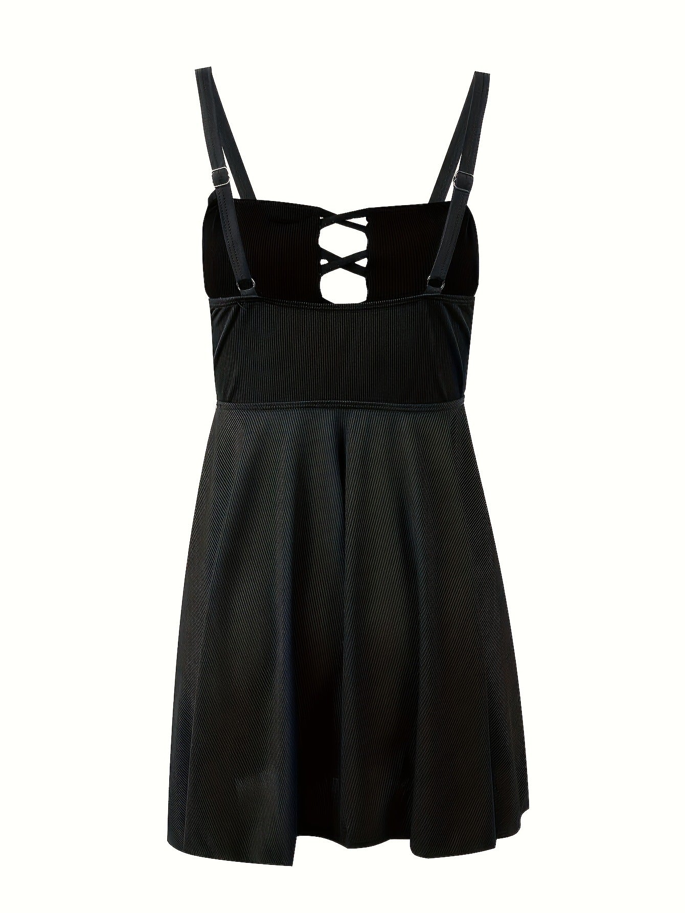 Beaira Women's Black Lace Up Swimwear Halter Neck Tankini With