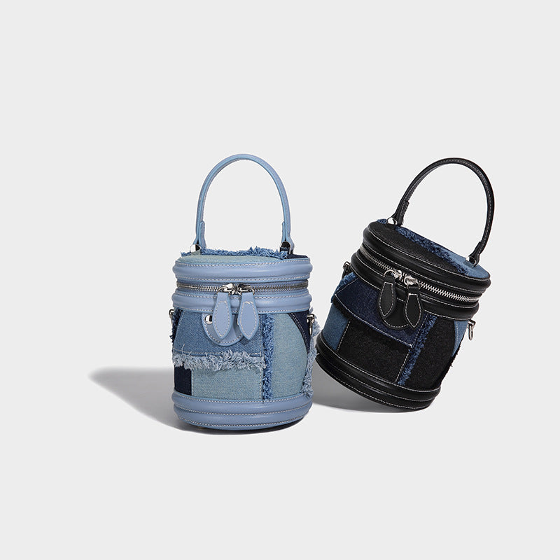 Beaira A niche design denim spliced western-style bucket bag a new casual and popular versatile hand-held crossbody small bag