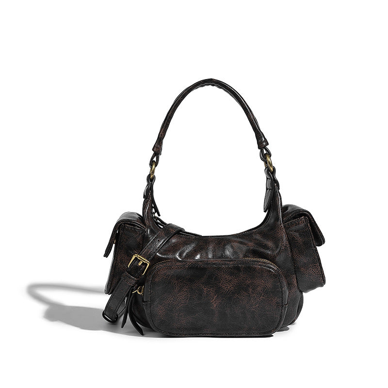 Beaira Small retro armpit bag with multiple pockets motorcycle bag for women new functional large capacity American style trendy shoulder bag