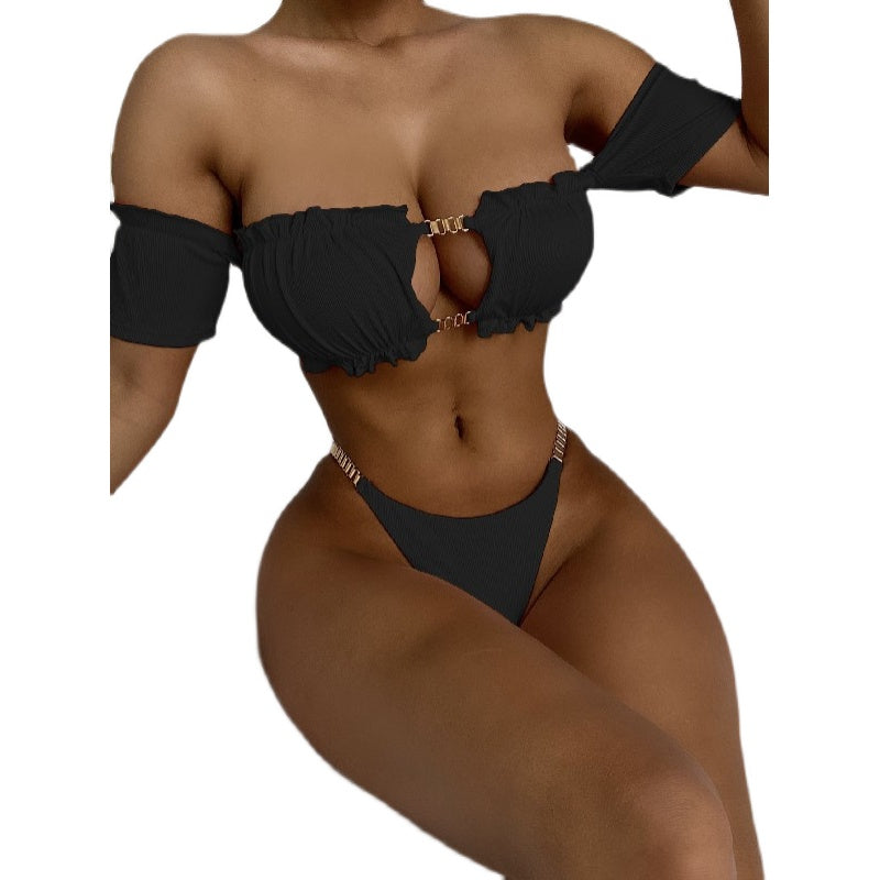 Beaira Ribbed Bikinis Ruffle Women's Swimsuit Bandeau Swimwear