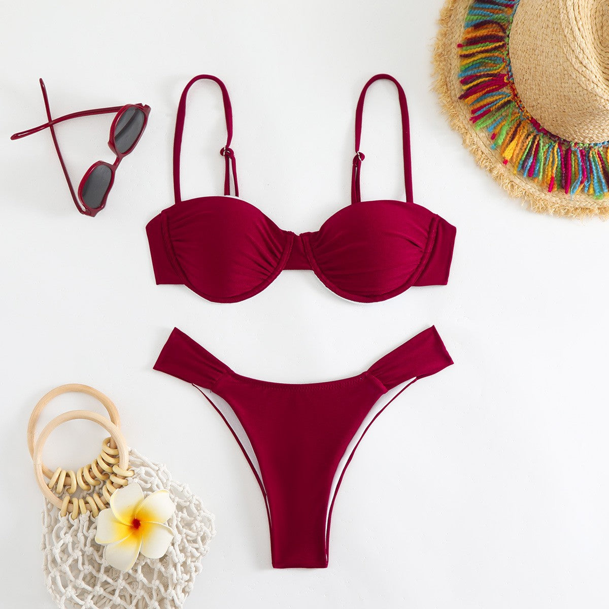 Beaira New bikini foreign trade sexy solid color swimsuit European and American women's split swimsuit women's bikini
