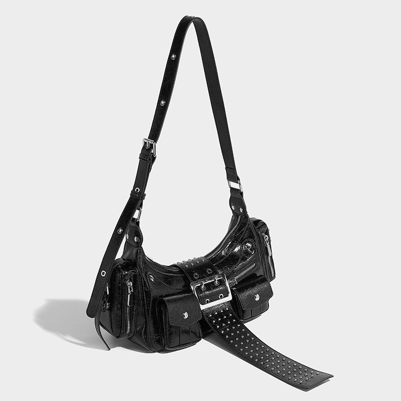 Beaira Trendy one shoulder underarm motorcycle bag niche punk style versatile for hot girls willow nail belt buckle handbag
