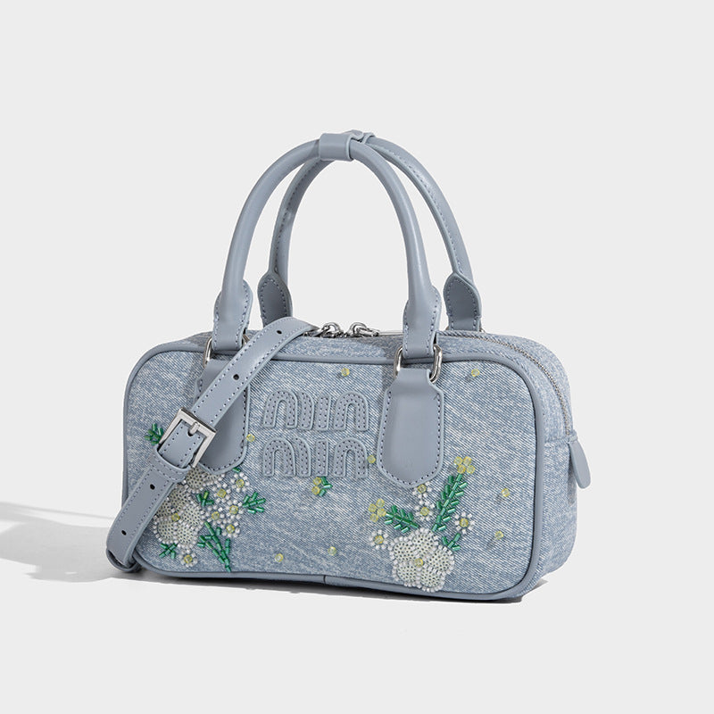 Beaira Internet celebrity's embroidered denim tote bag women's new style handbag fashionable and high-end single shoulder crossbody bag