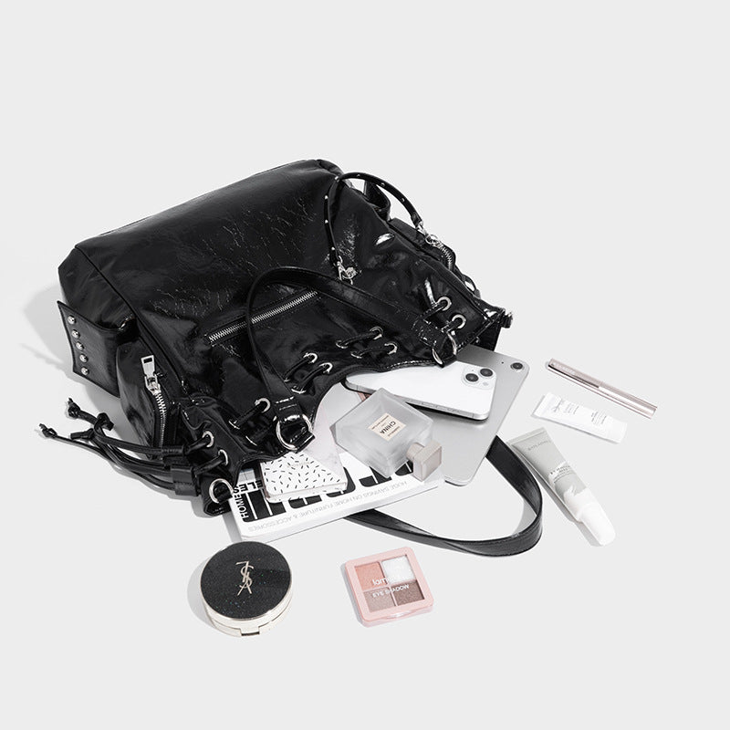 Beaira New niche tote bag willow nail drawstring handbag shoulder bag diagonal cross bag commuting large capacity motorcycle bag