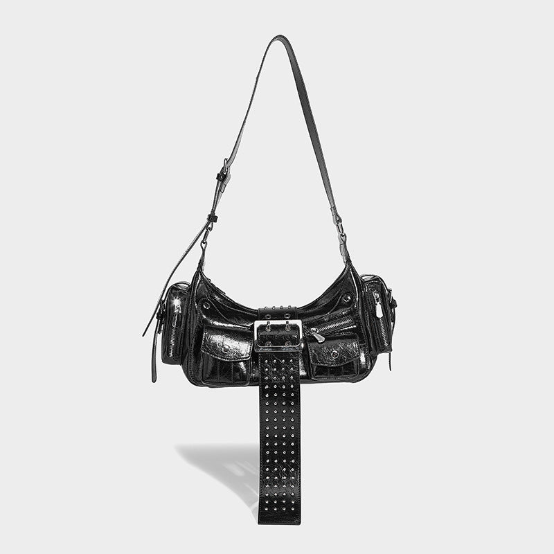 Beaira Trendy one shoulder underarm motorcycle bag niche punk style versatile for hot girls willow nail belt buckle handbag