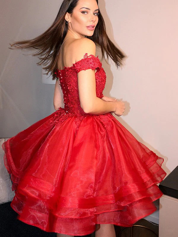 Off The Shoulder A Line With Applique Homecoming Dresses Short/Mini Tulle