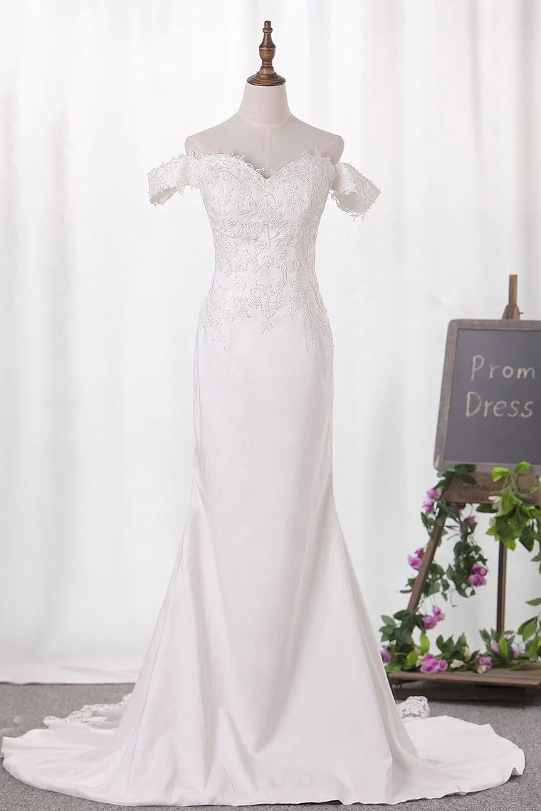 Off The Shoulder Mermaid Party Dresses With Appliques Sweep Train