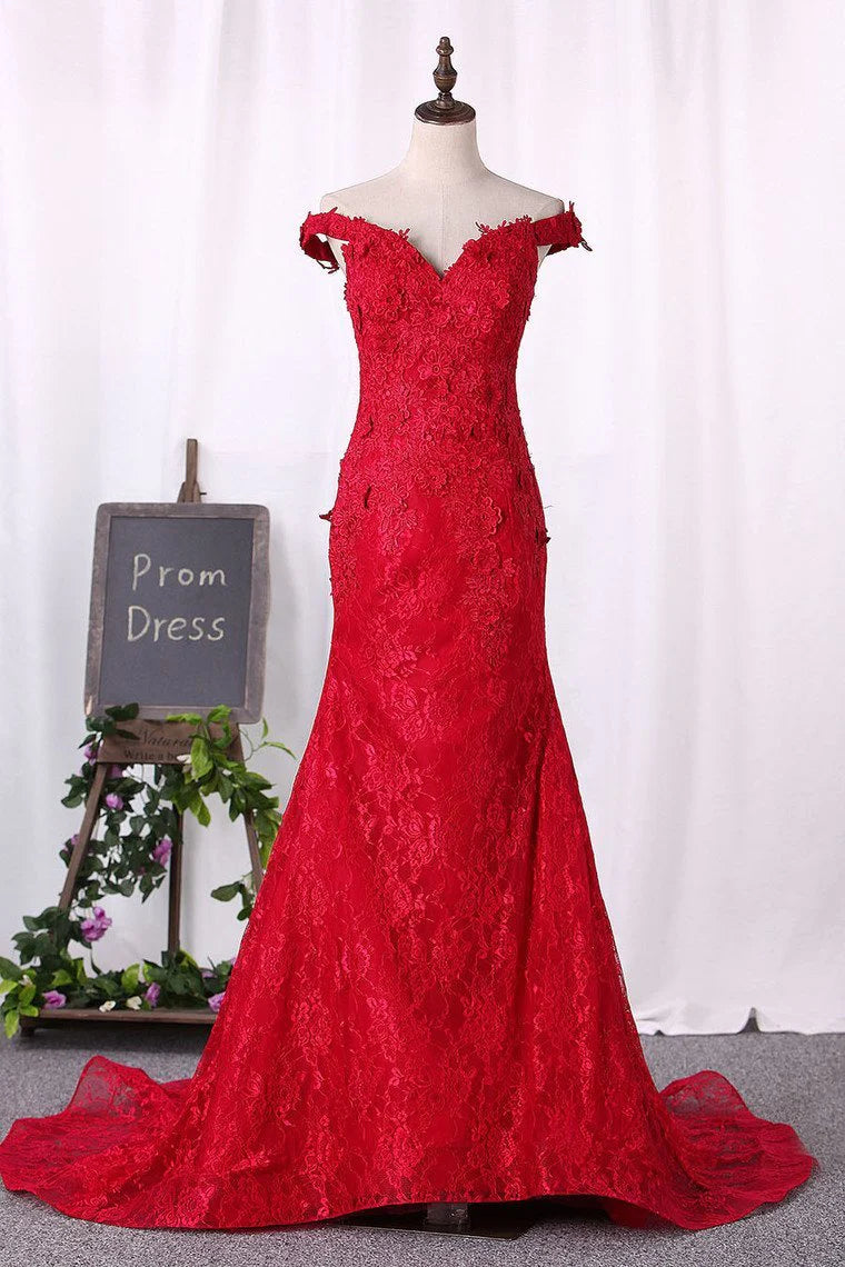 Off The Shoulder Party Dresses Lace With Applique Mermaid