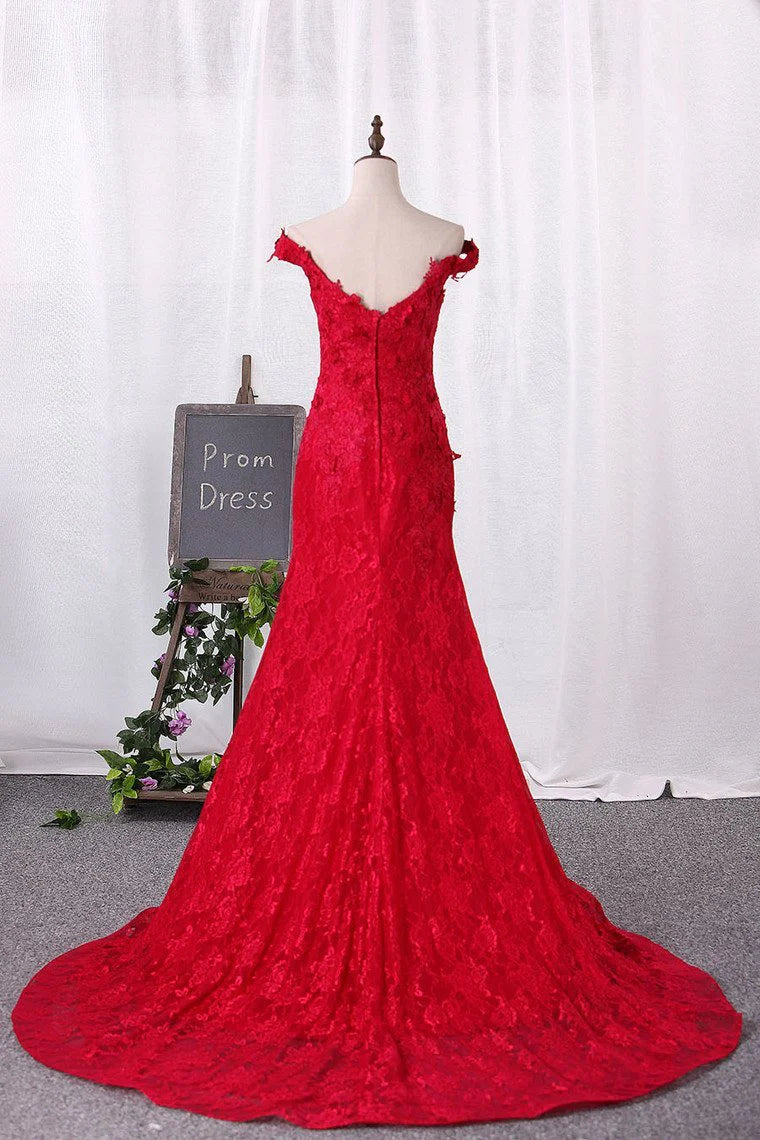 Off The Shoulder Party Dresses Lace With Applique Mermaid