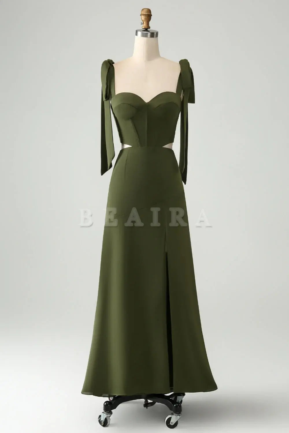Beaira Olive A Line Spaghetti Straps Floor Length Dress with Slit Bridesmaid dress shop