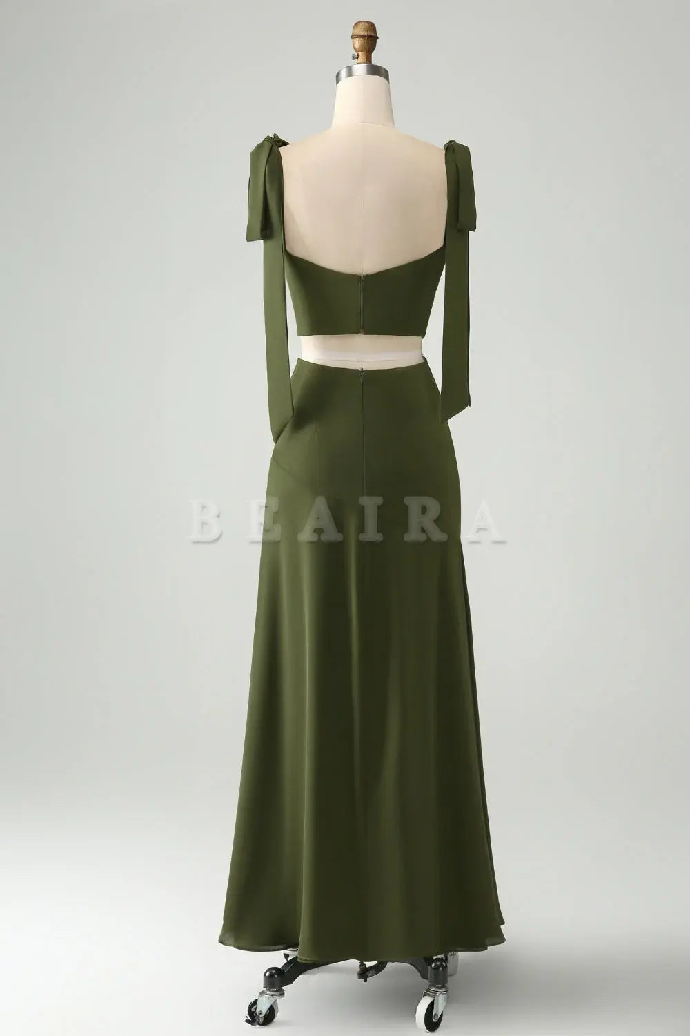 Beaira Olive A Line Spaghetti Straps Floor Length Dress with Slit Bridesmaid dress shop