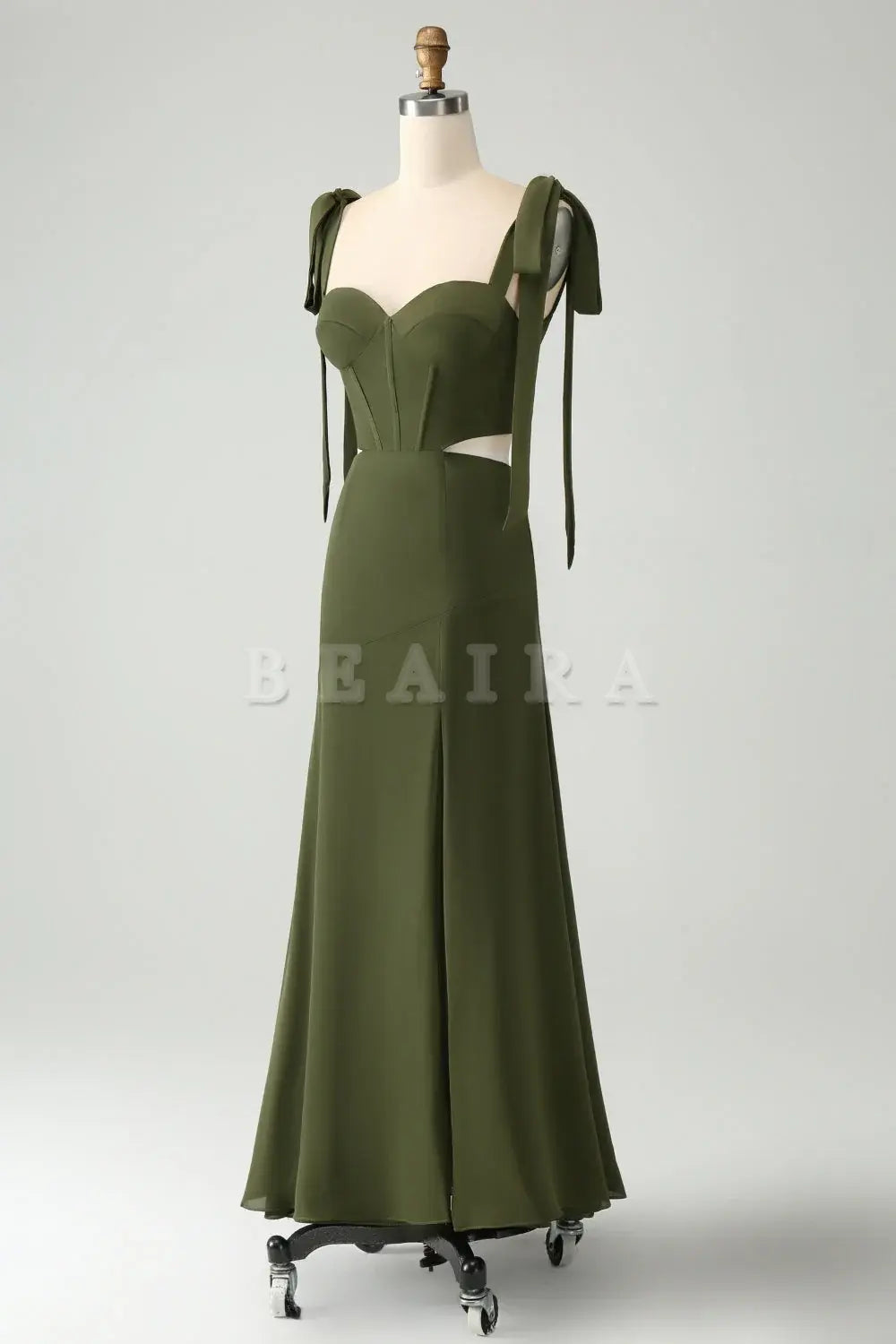 Beaira Olive A Line Spaghetti Straps Floor Length Dress with Slit Bridesmaid dress shop