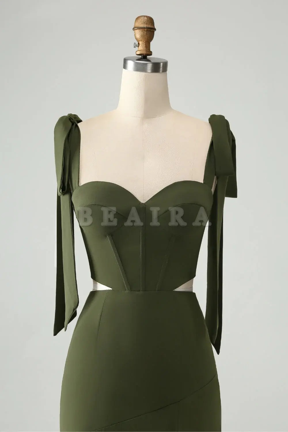 Beaira Olive A Line Spaghetti Straps Floor Length Dress with Slit Bridesmaid dress shop