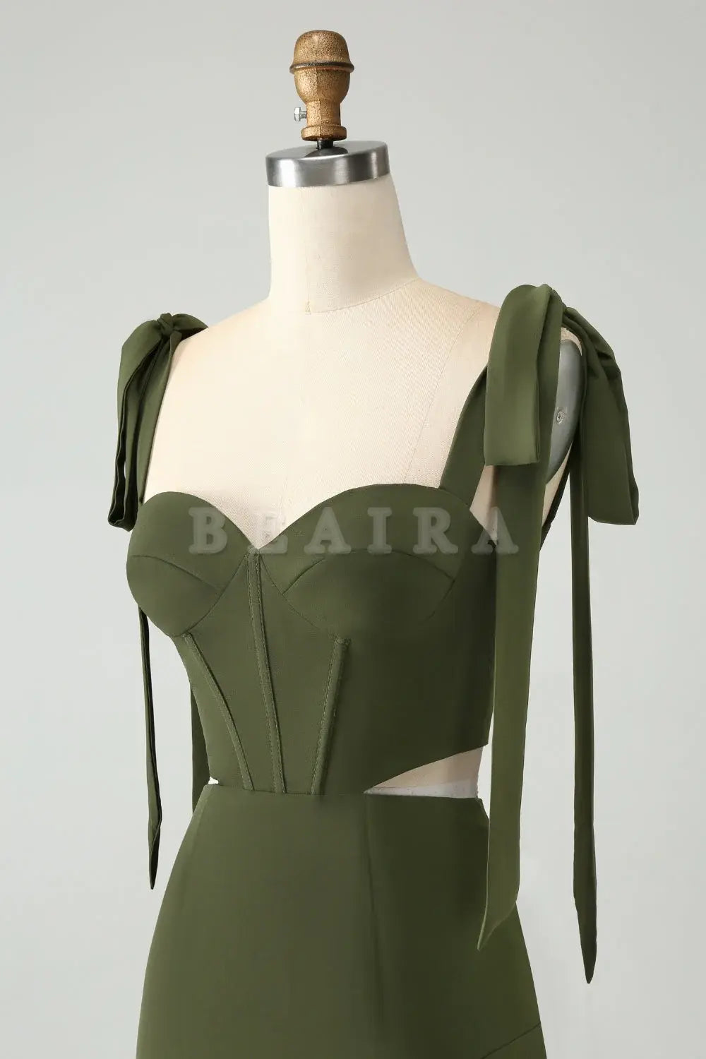 Beaira Olive A Line Spaghetti Straps Floor Length Dress with Slit Bridesmaid dress shop