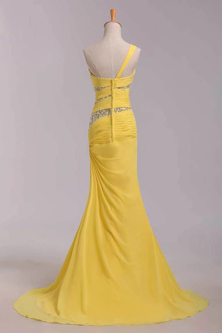 One Shoulder Mermaid Court Train Chiffon Party Dresses