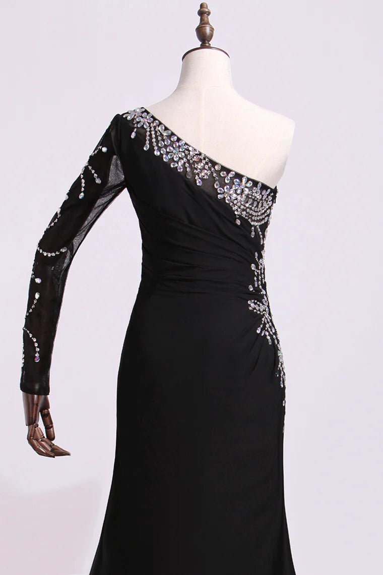 One Sleeve Column/Sheath Party Dresses Black