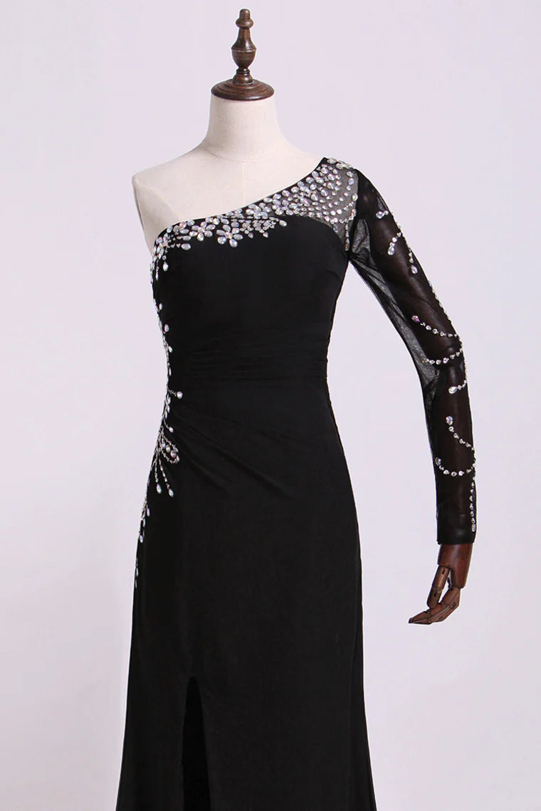 One Sleeve Column/Sheath Party Dresses Black