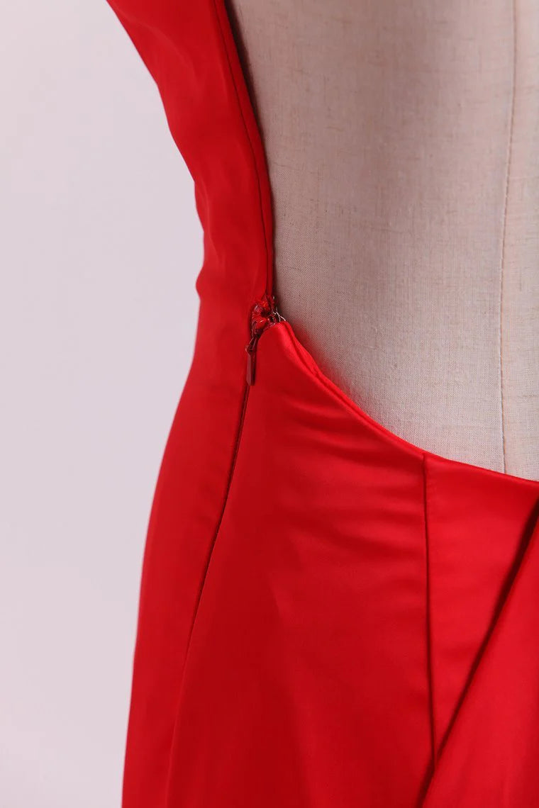 Open Back Party Dresses Stretch Satin Scoop Sweep Train
