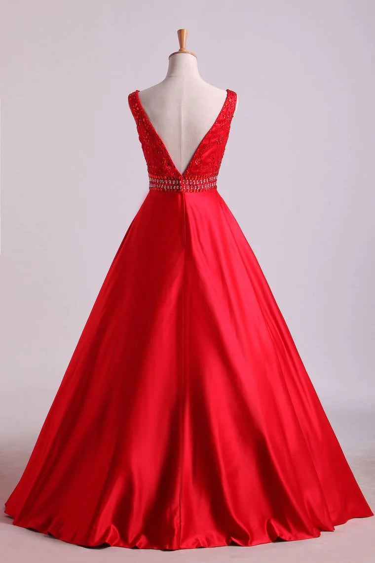 Party Dresses A-Line Floor Length Lace-Up Satin