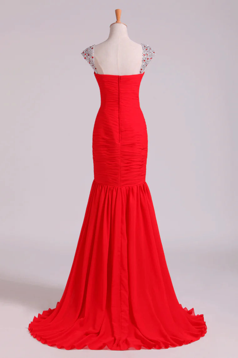 Party Dresses Mermaid Regular Straps Chiffon Beadings&Sequins New