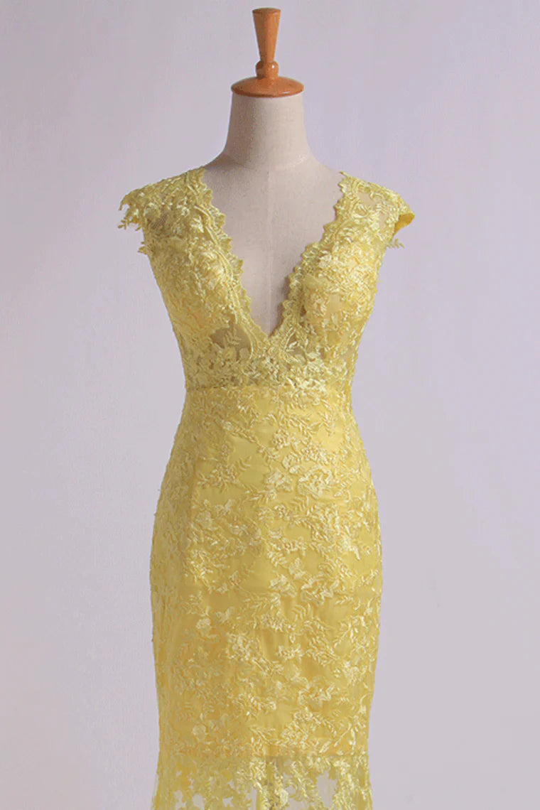 Party Dresses Mermaid/Trumpet V-Neck Lace Open Back