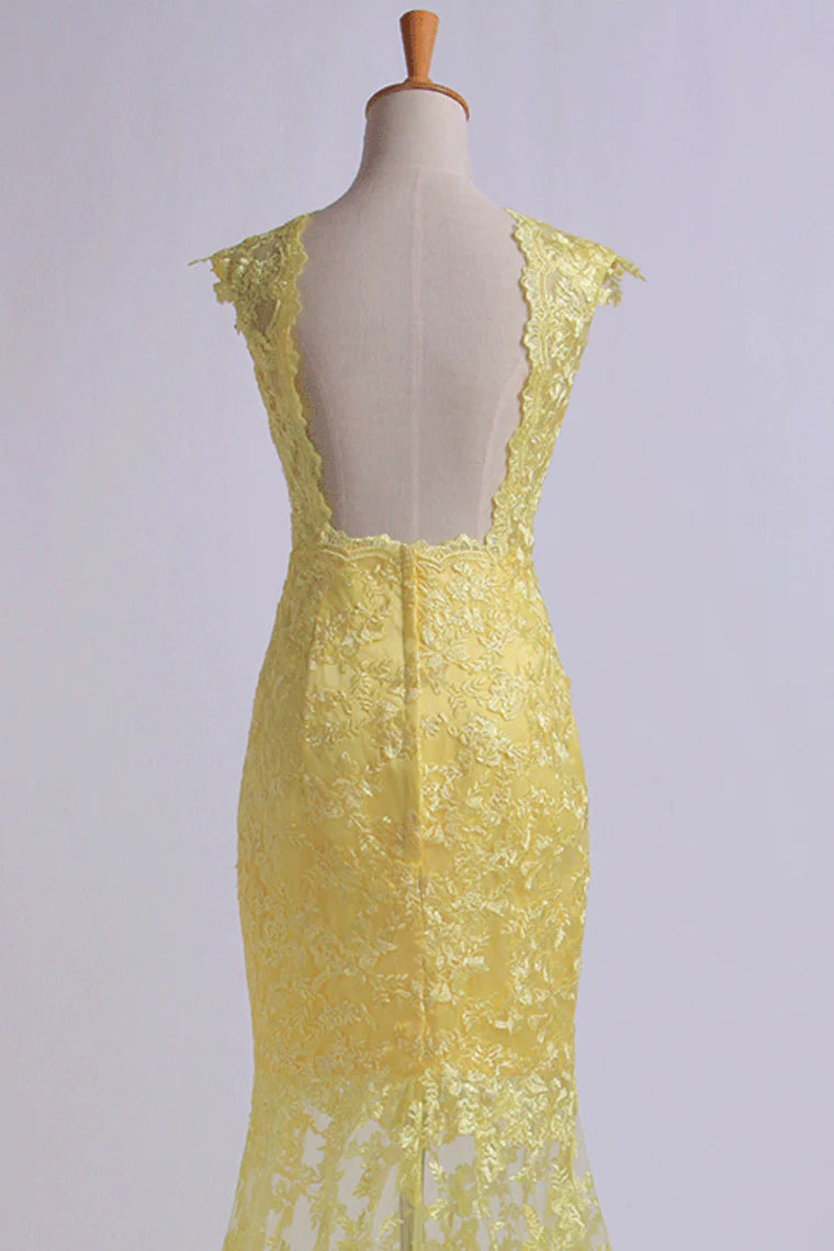 Party Dresses Mermaid/Trumpet V-Neck Lace Open Back