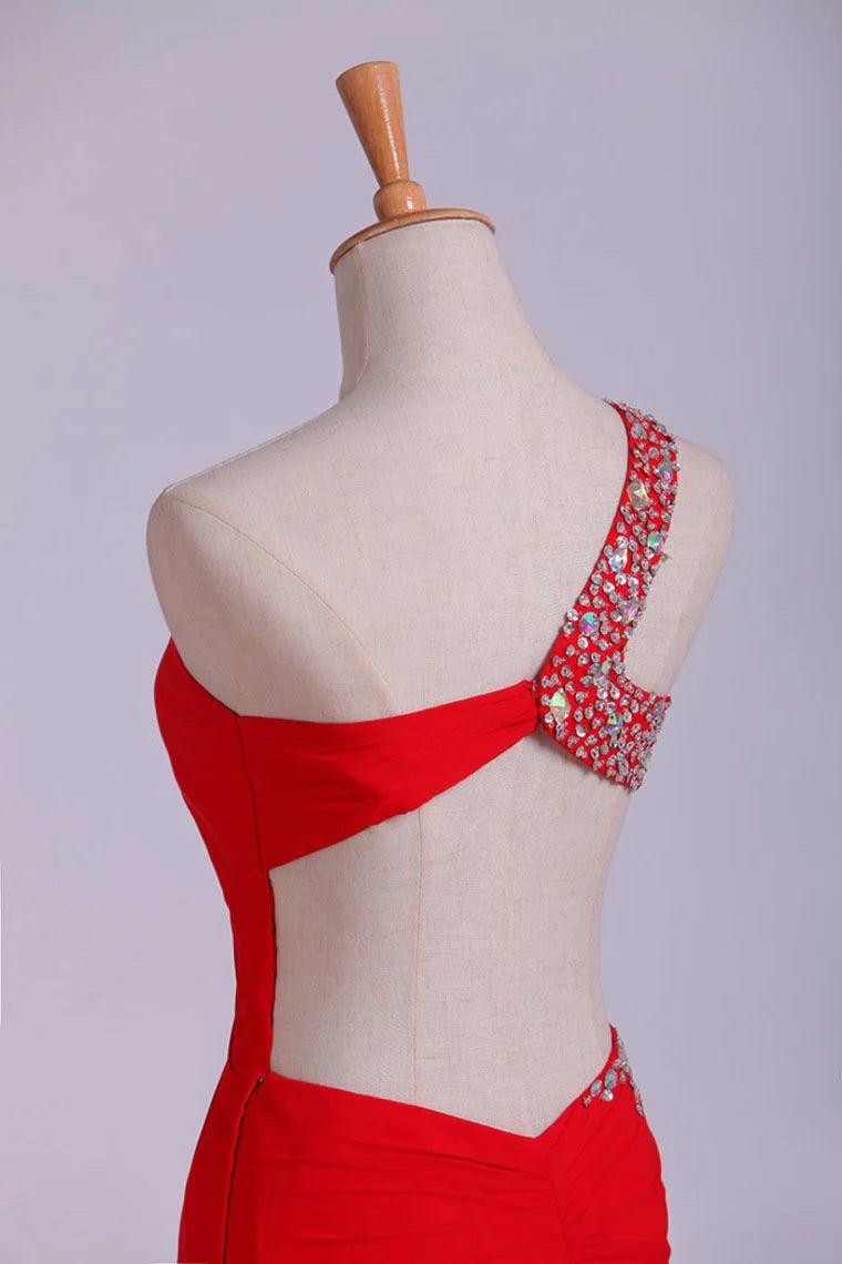 Party Dresses Red One Shoulder Chiffon