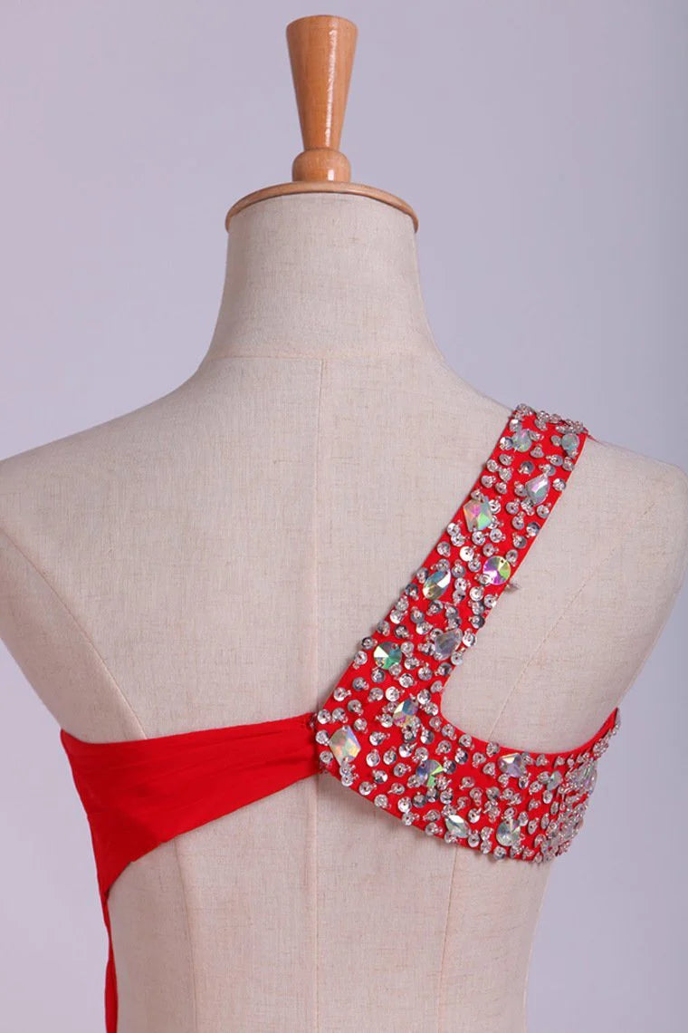 Party Dresses Red One Shoulder Chiffon