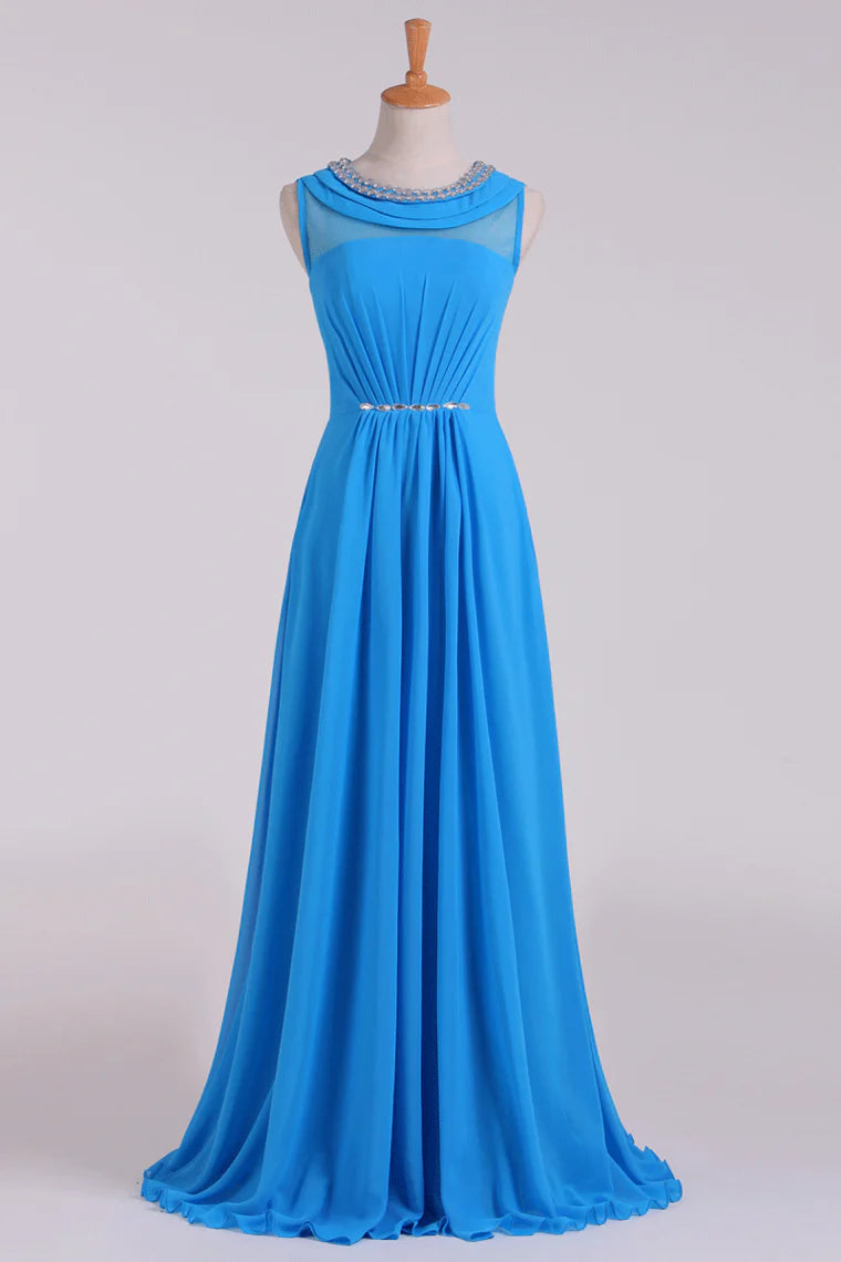 Party Dresses Scoop A Line Chiffon Beaded Floor Length