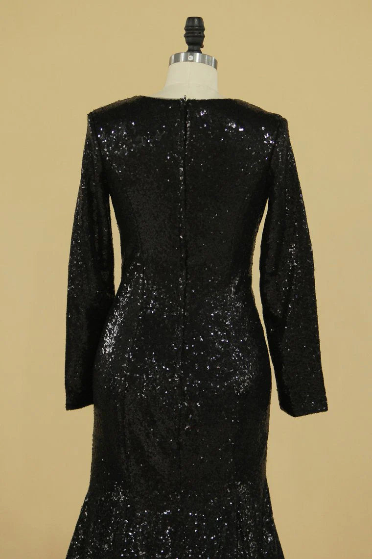 Party Dresses Scoop Long Sleeves Mermaid Sequins Zipper Up