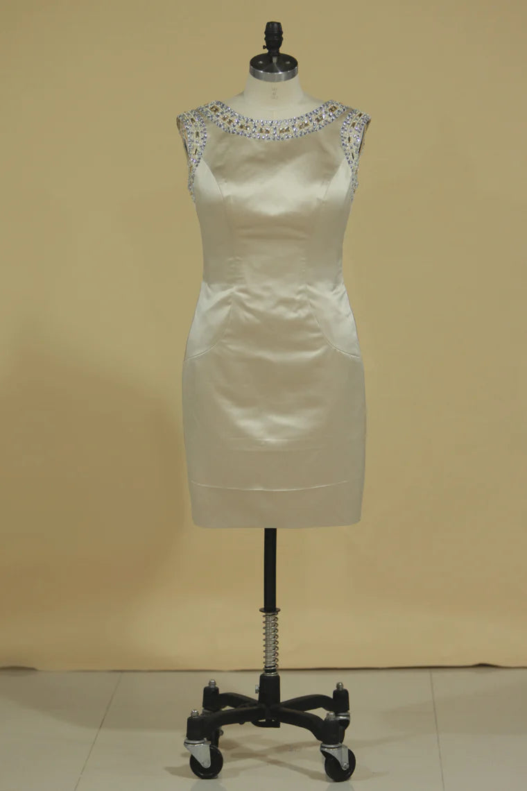 Party Dresses Sheath Bateau Satin With Beading