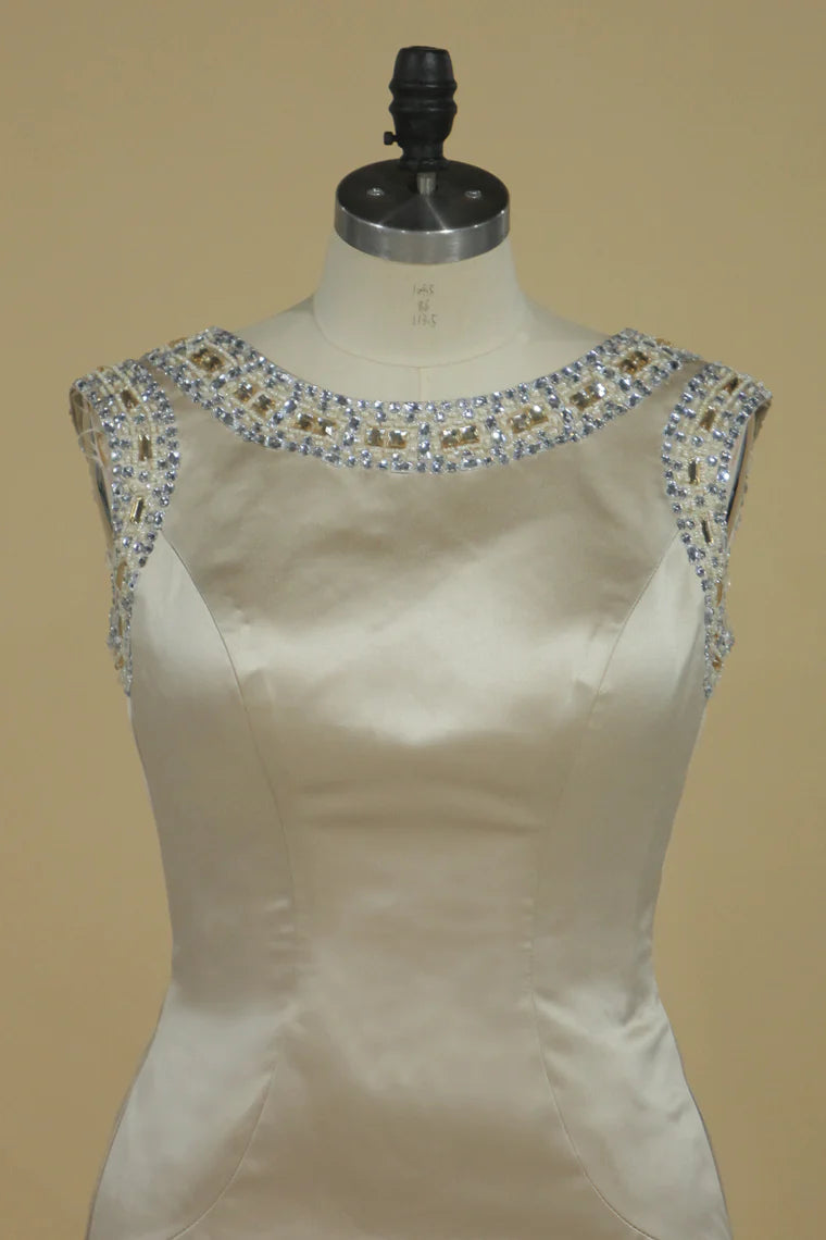 Party Dresses Sheath Bateau Satin With Beading