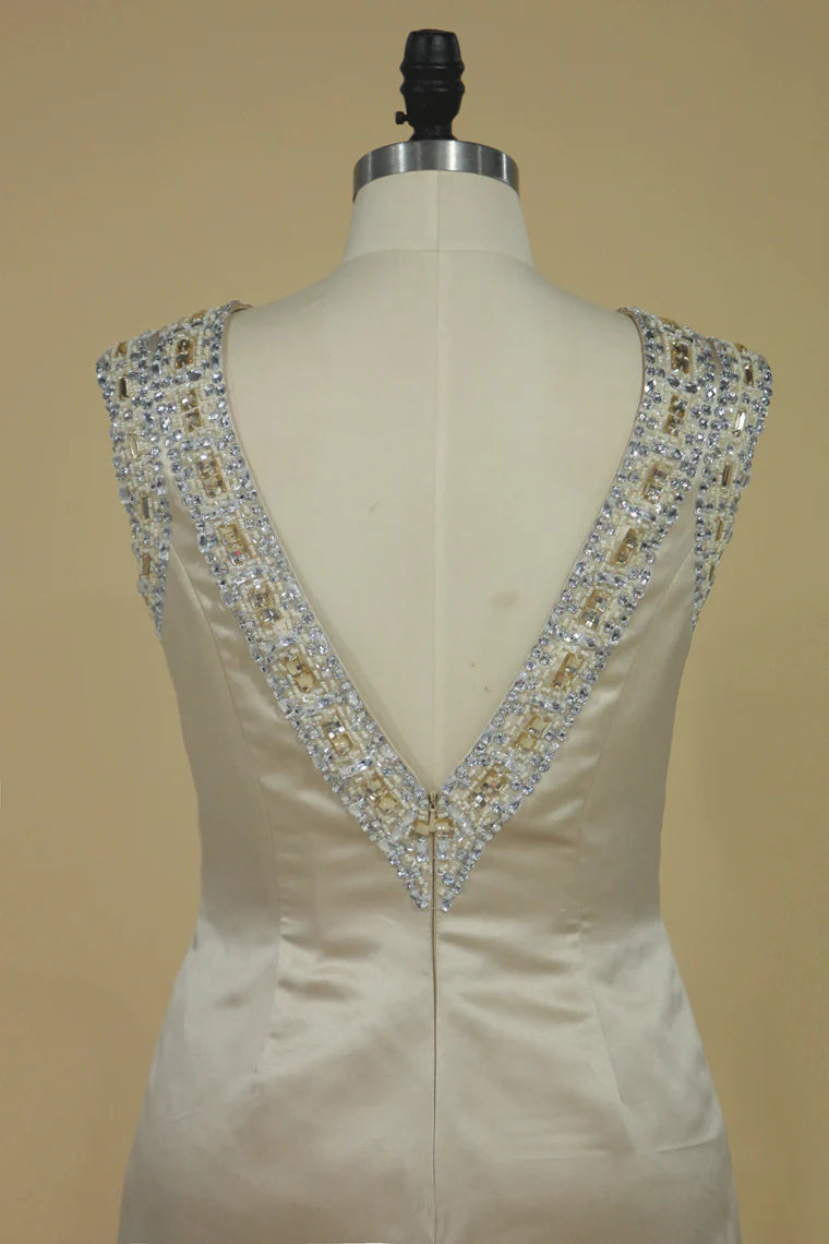 Party Dresses Sheath Bateau Satin With Beading