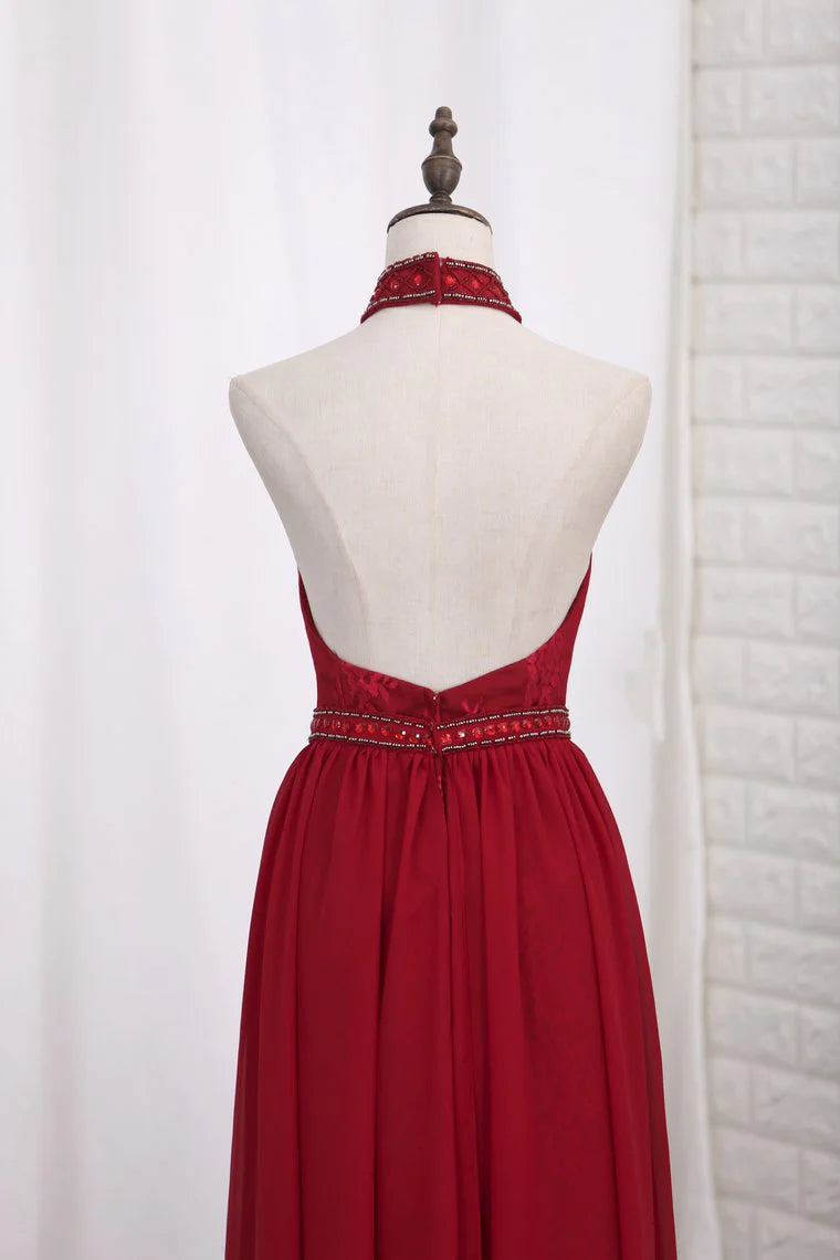 Party Dresses Sheath Halter Lace & Chiffon Sweep Train Detachable