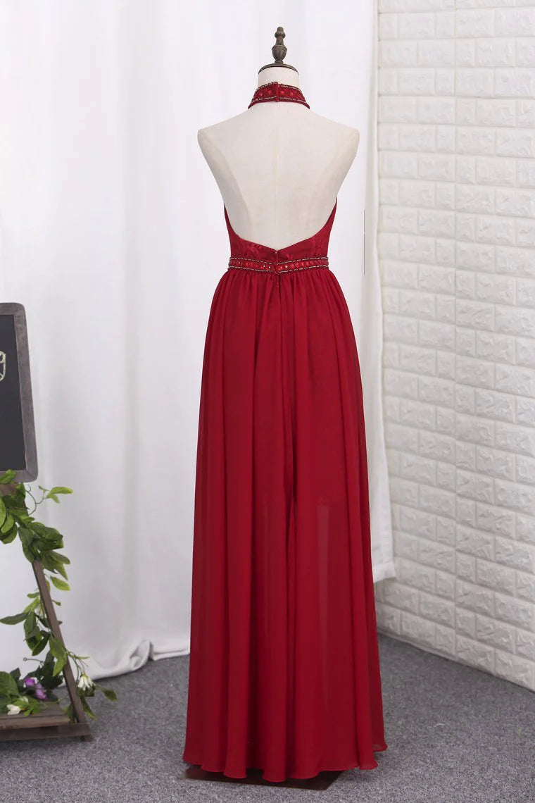 Party Dresses Sheath Halter Lace & Chiffon Sweep Train Detachable