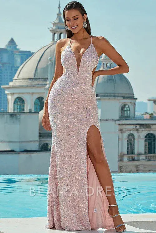 Beaira Elegant Sexy Pearl Pink Backless Evening Prom Dresses Dresses formal wear dresses - Pearl Pink