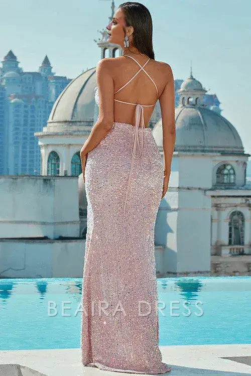 Beaira Elegant Sexy Pearl Pink Backless Evening Prom Dresses Dresses formal wear dresses - Pearl Pink