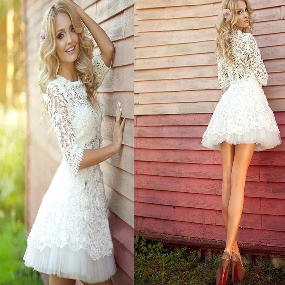 Popular Half Sleeve Lace See Through Cute Homecoming Short Cocktail Dress