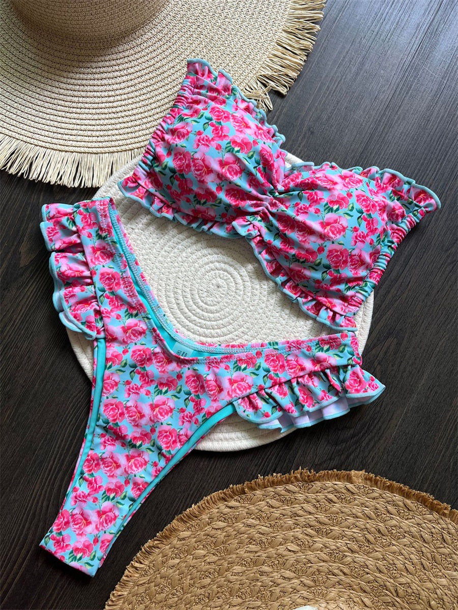 Beaira Stylish Women s Tropical Print Bikini Set with Adjustable Tie Back and Halter Neck Chic Two Piece Swimsuit for Summer Beachwear