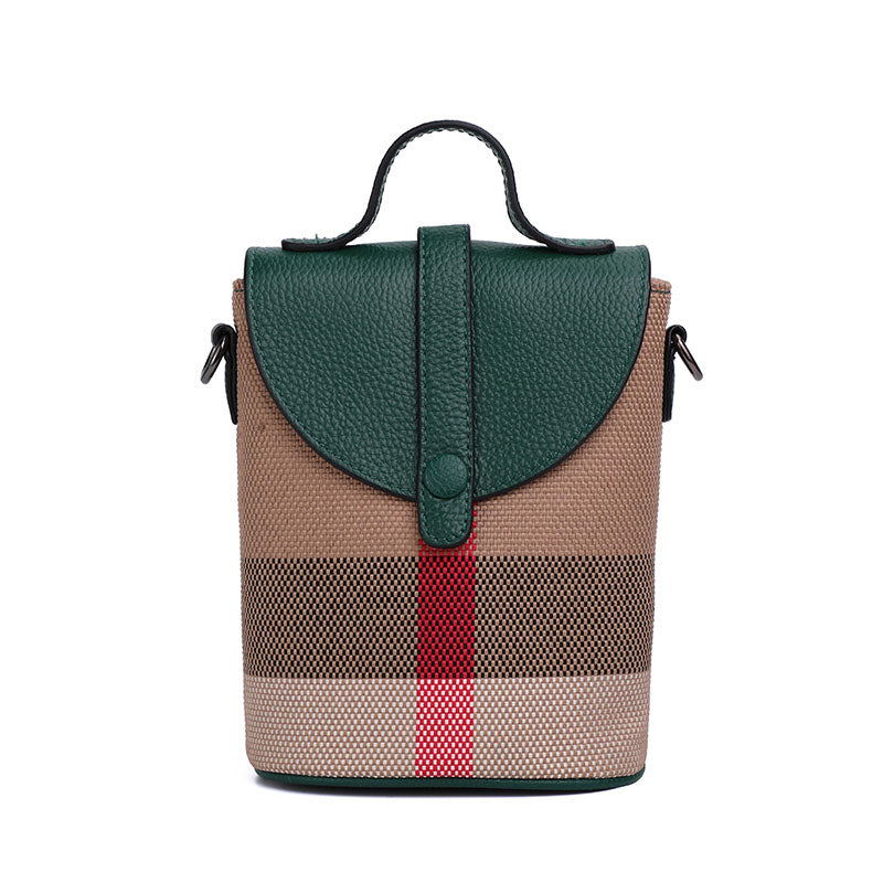 Beaira Fashionable women's mini bag plaid single shoulder crossbody bag canvas patchwork cowhide portable small bag