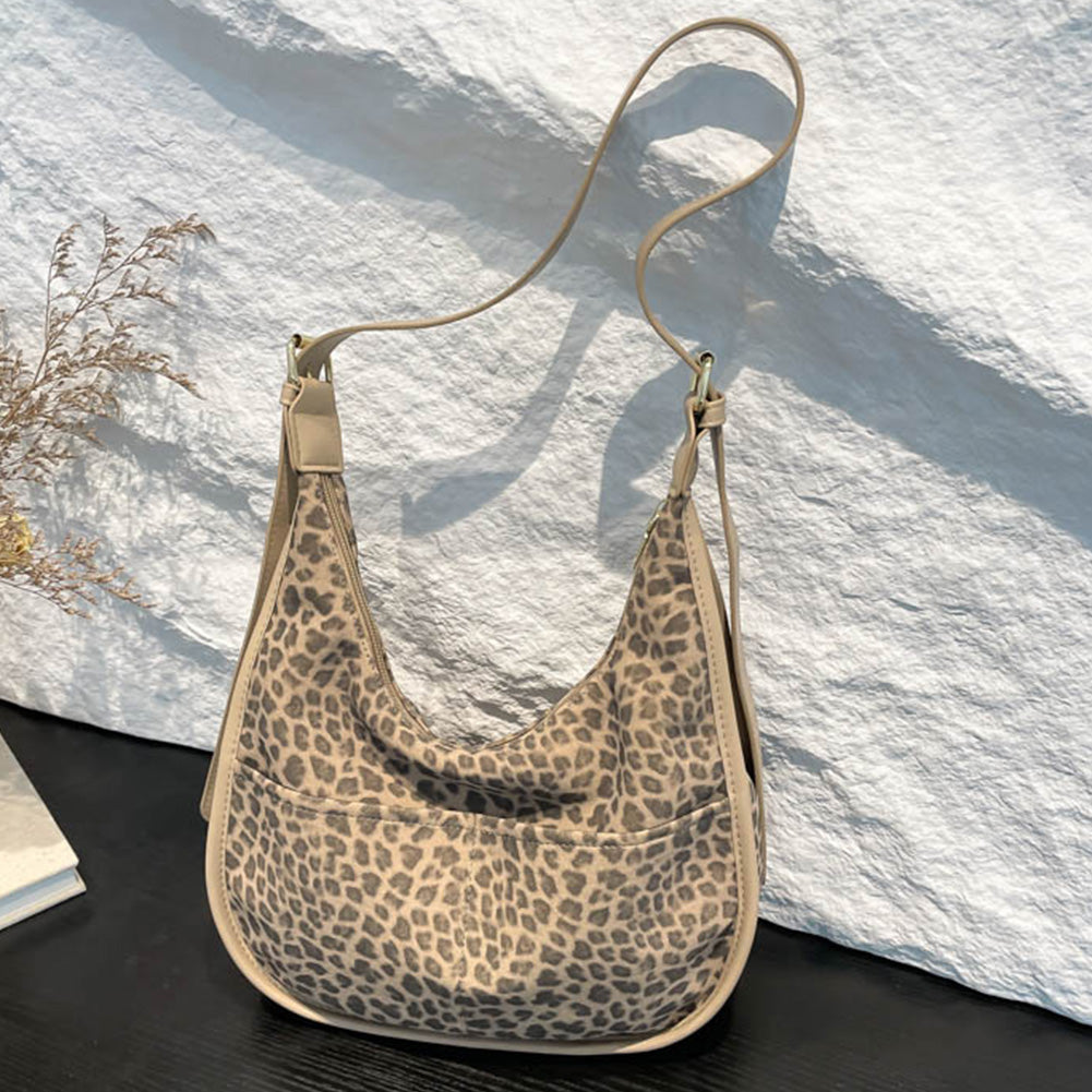 Beaira Women Suede Crossbody Bag Leopard Print Shoulder Bag Tote Bag with Multi-Pocket Handbag Adjustable Strap Hobo Bag Messenger Bag