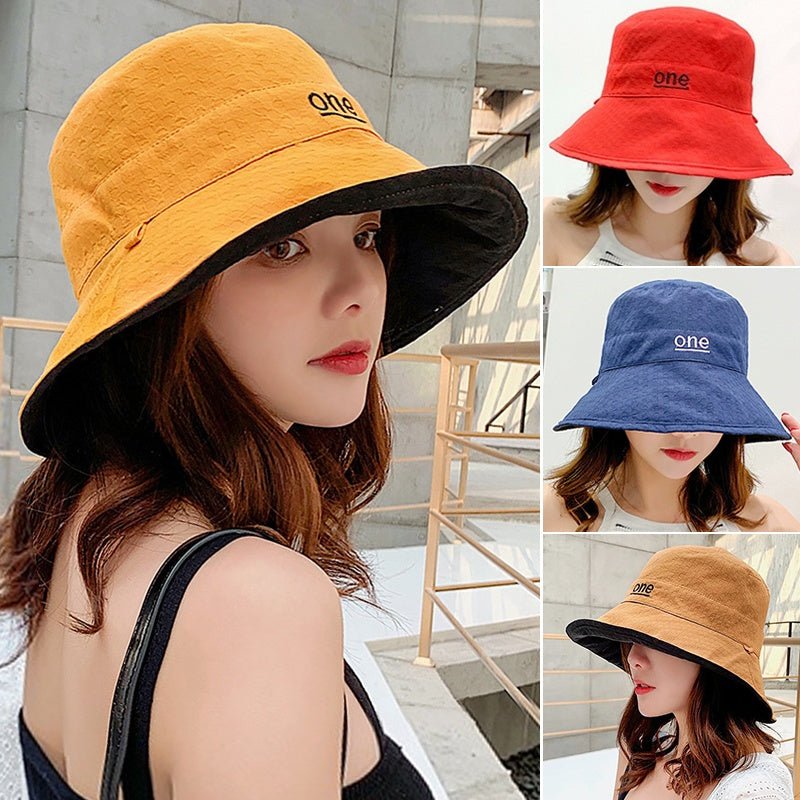 Beaira Womens ‘ONE‘ Letter Embroidery Double-Sided Cotton Bucket Hat