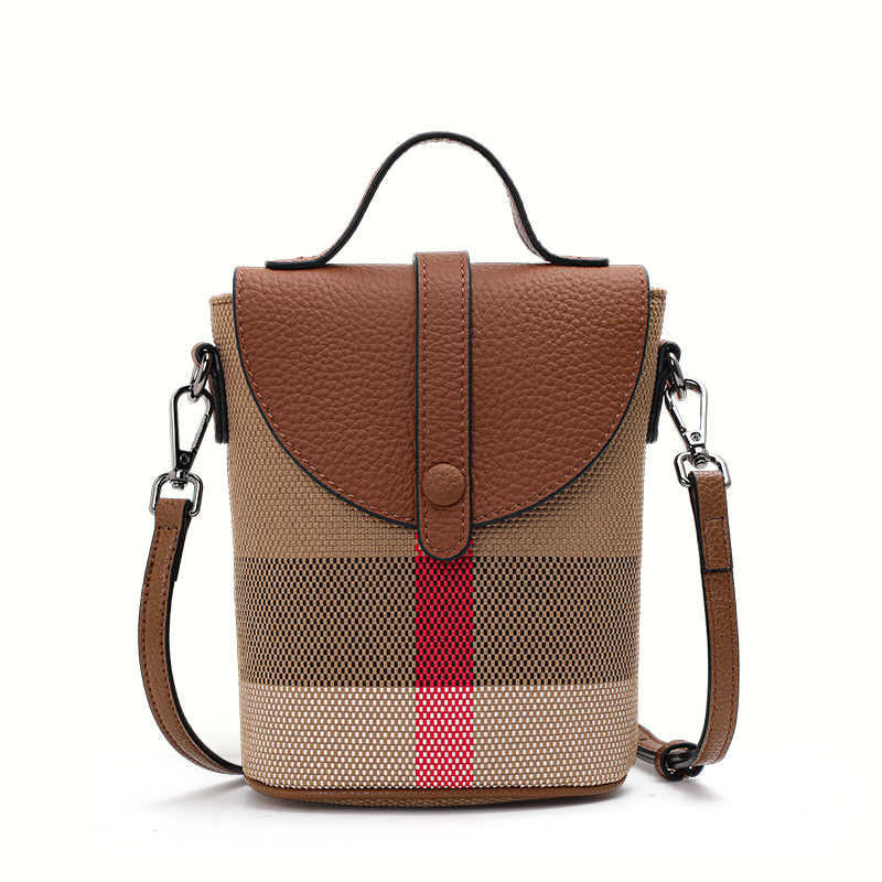 Beaira Fashionable women's mini bag plaid single shoulder crossbody bag canvas patchwork cowhide portable small bag