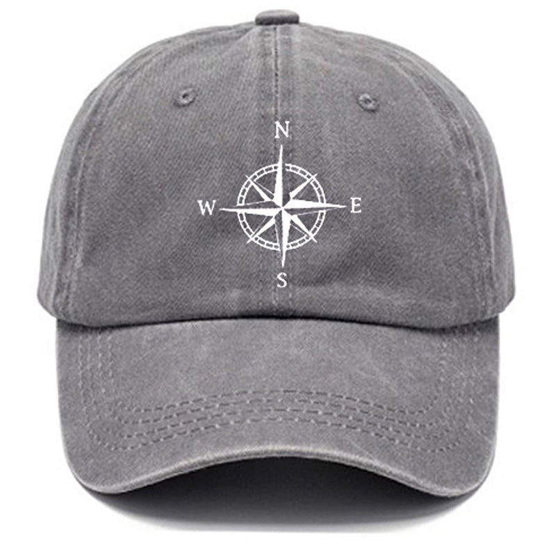 Beaira Washed cotton compass printed hat, vintage dad hat, men's retro baseball hat, soft top sun hat