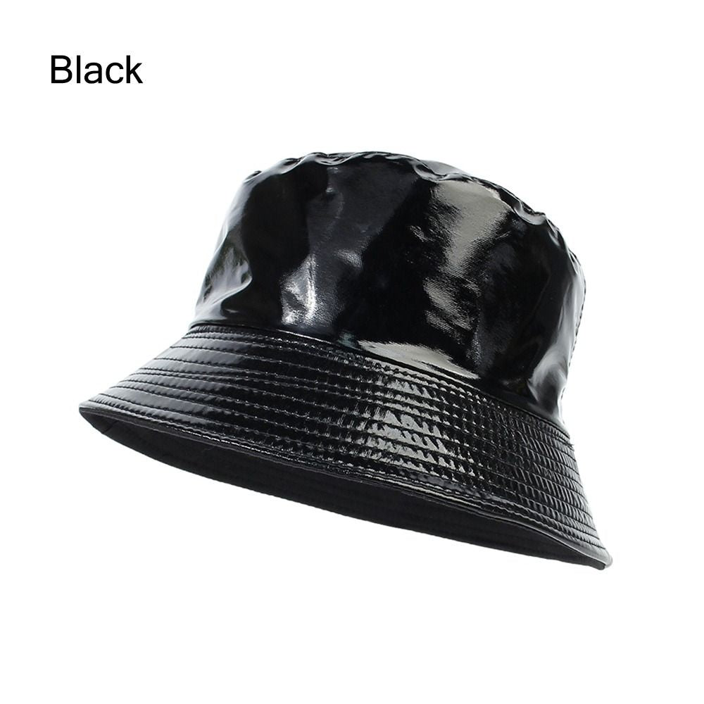 Beaira Faux Leather Bucket Hat Women Reversible PU Leather Sun Hat Fashion Autumn Waterproof Fisherman Hat Reversible Sun Bucket Hat
