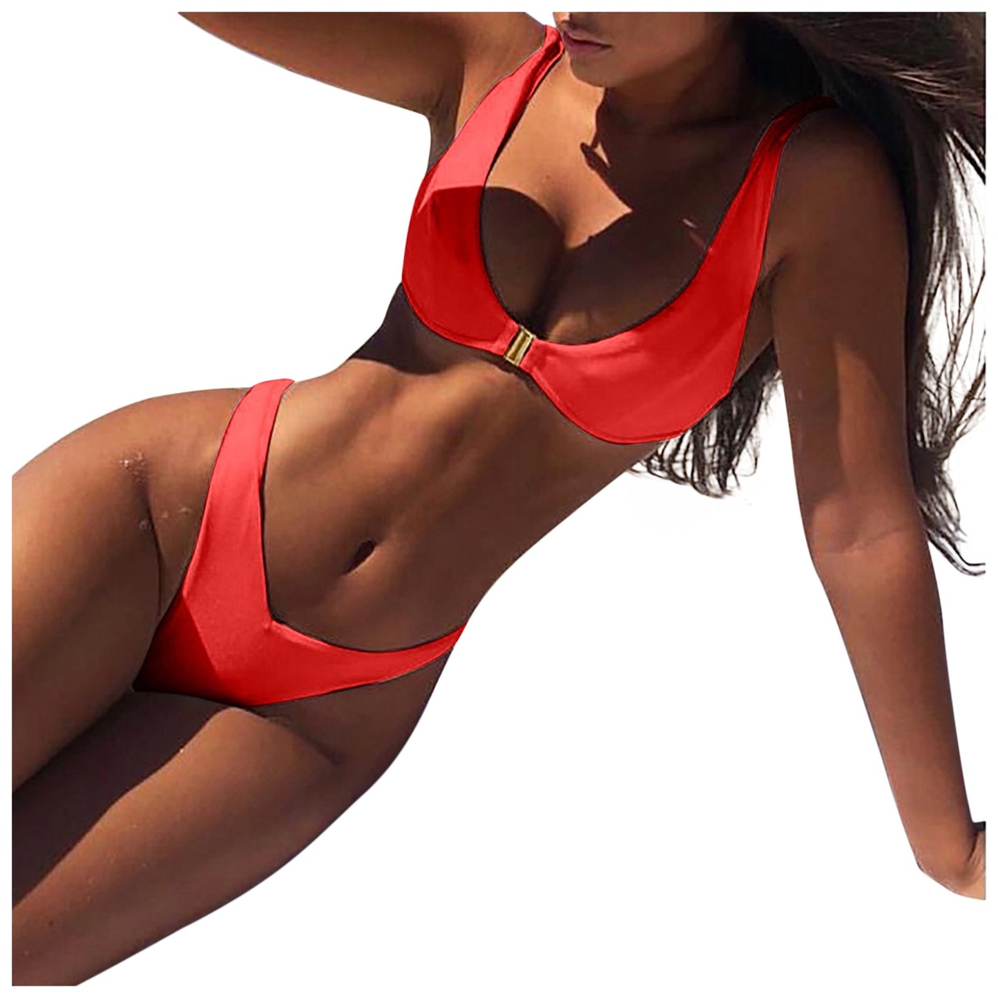 Beaira Women's Sexy Swimwear Fashion Solid Color Swimwear Women High Waist Gold Lock Bikini Sexy Beachwear Swimsuit