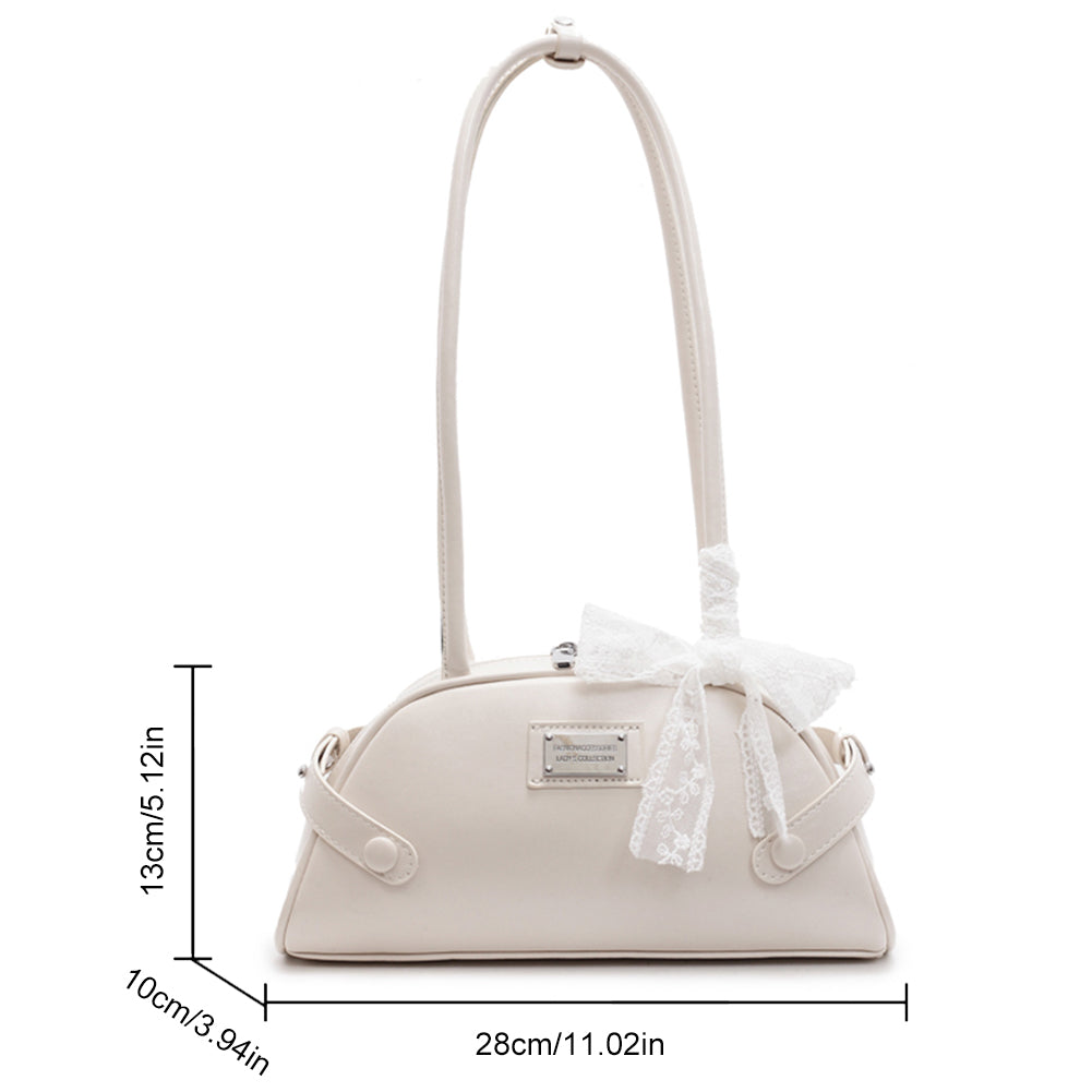 Beaira Women Simple Shoulder Bag PU Leather Bow Small Underarm Bag Solid Color Travel Underarm Handbag Girls Outdoor Daily Bag